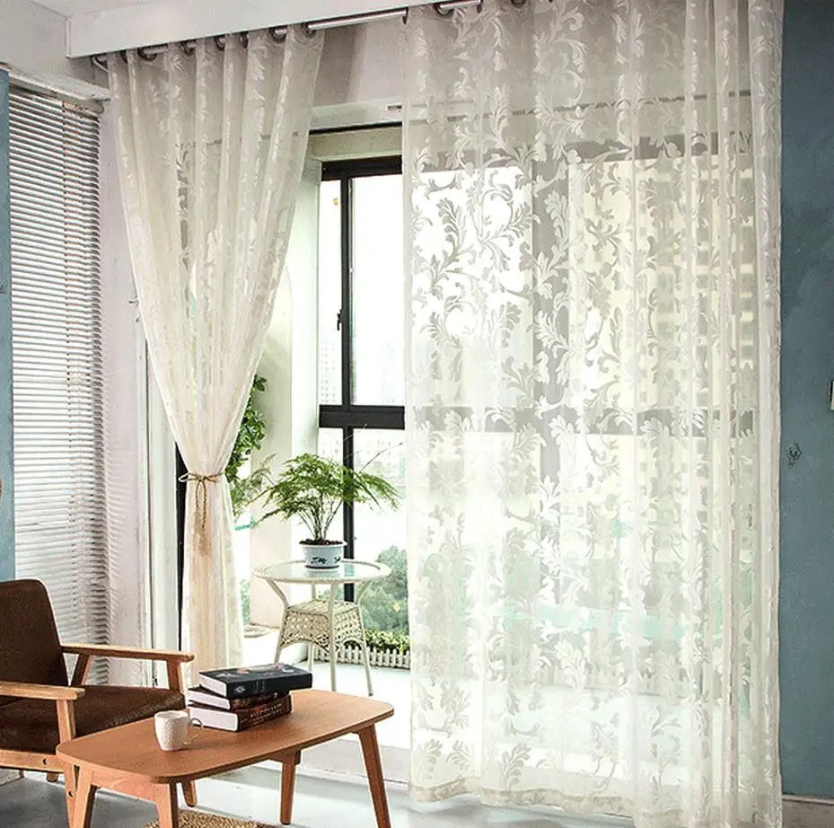 

The balcony yarn white gauze shade of champagne gold yarn jacquard curtain window screen window high-end PND tail-on