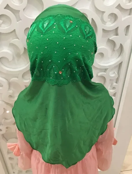 H1383 стиль Маленькая девочка хиджаб с кружевом и стразами повязка для волос для девочек шарф