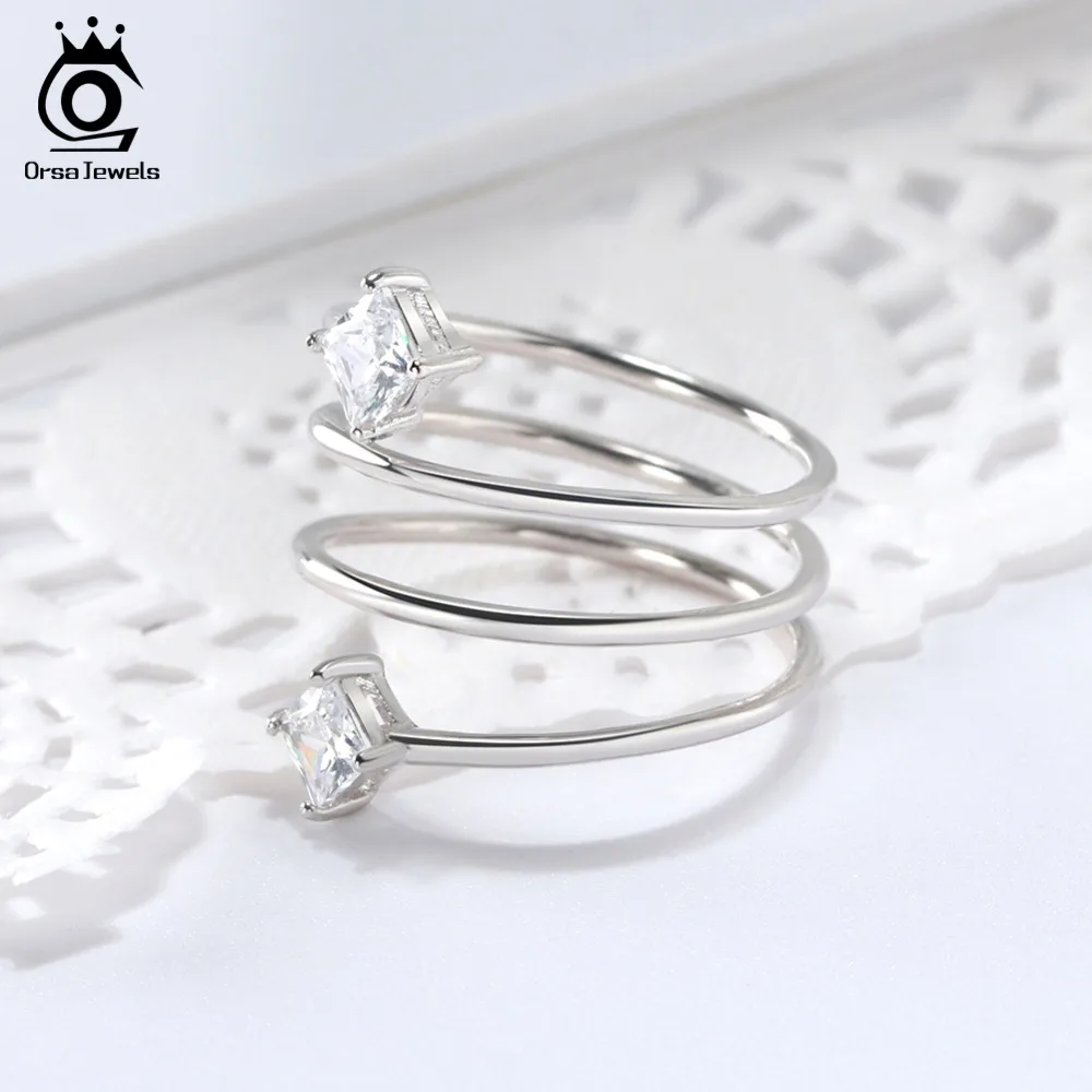 ORSA JEWELS Authentic 925 Sterling Silver Female Rings Unique Design AAA Clear Zircon Women Ring Jewelry Birthday Present SR61