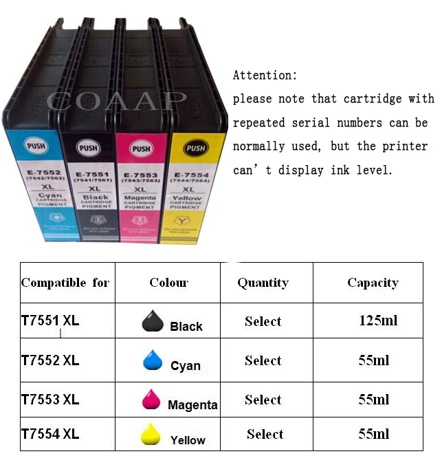 inkjet cartridge T7551 T7561 T7541 Compatible Ink Cartridge For Epson WF-8590DWF 8590D3TWFC 8090D3TWC 8510DWF 8010DW inkjet printer with chip replacement toner cartridge