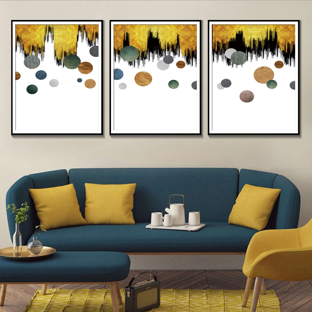 

Nordic Style Abstract Gold Watercolor Wall Art Posters Geometric Colorful Planet Home Decoration Living Room Canvas Painting