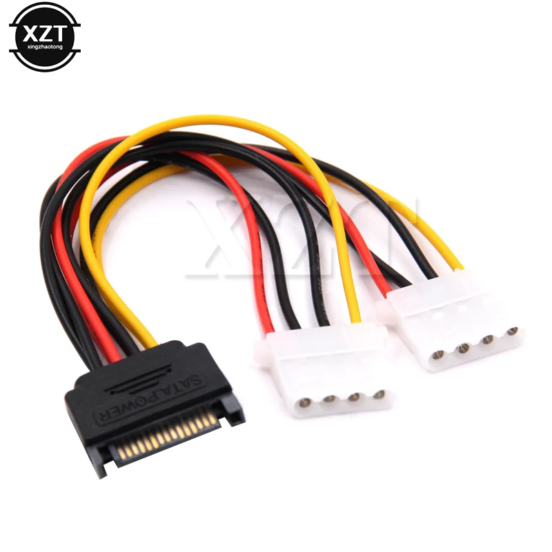 15 Pin SATA Male to 4 Pin Molex 2 Female IDE HDD Power hard drive cable adapter HY1104