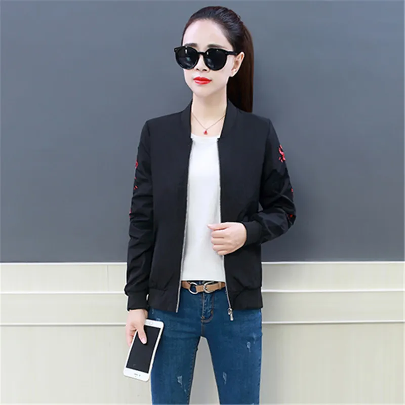 price cut  Spring Female Windbreaker Coat Embroidery Short Zipper Lightweight Jacket Baseball Uniform Loose La