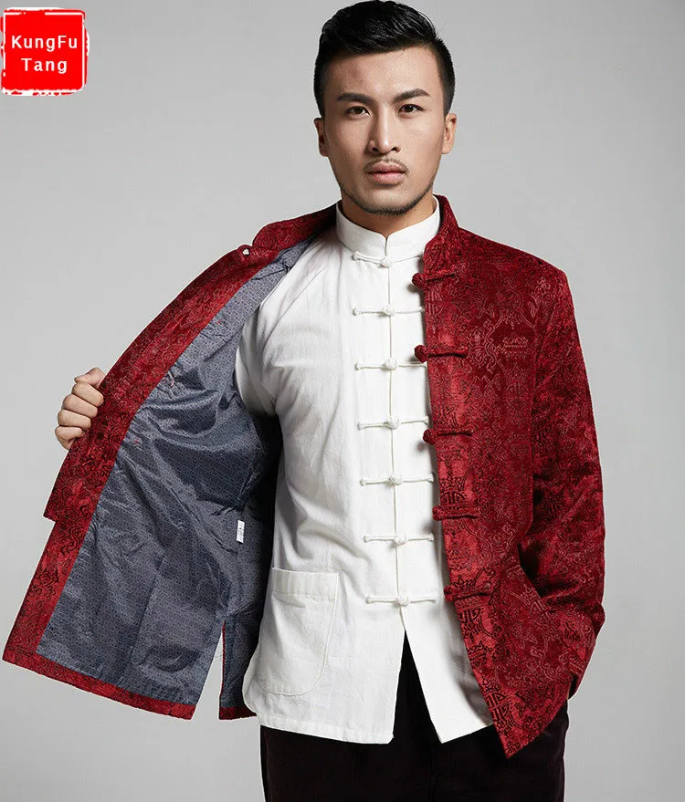 

KungFuTang traditional chinese clothing jacket tang suit tops thicken kung fu suits blouse hanfu wing chun coat for men 3colors