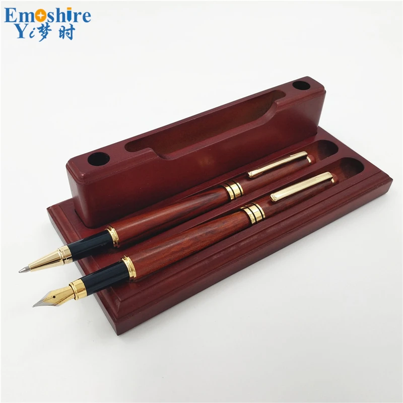 Emoshire Safflower pear pen set wooden stationery three - piece red wood pen suit Yiwu spot 1 from the grant (11)