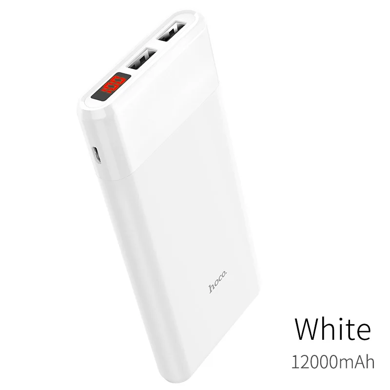 HOCO power bank 12000 мАч портативный внешний аккумулятор для телефона Быстрая зарядка USB выход внешний аккумулятор с ЖК-дисплеем мобильное зарядное устройство - Цвет: Белый