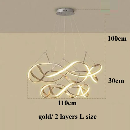 Современный Диммируемый светодиодный светильник-люстра из алюминия для гостиной, светодиодные подвесные люстры, лампа для столовой, светодиодный подвесной светильник, светильники - Цвет абажура: gold 110cm 2 layers