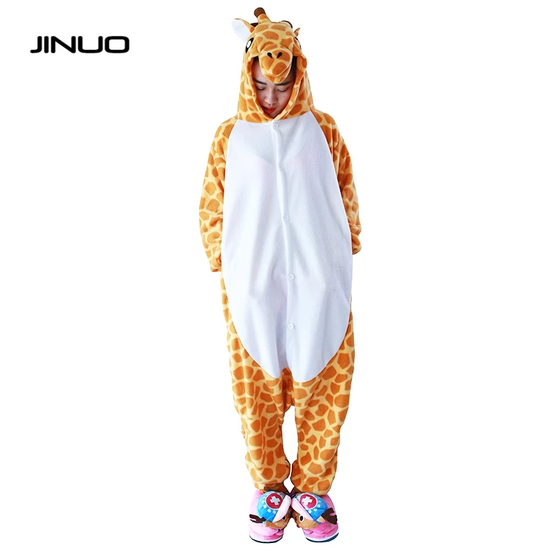 JINUO Polar fleece Giraffe Girls Footed Onesies Animal Footie Pajamas Cosplay Christmas