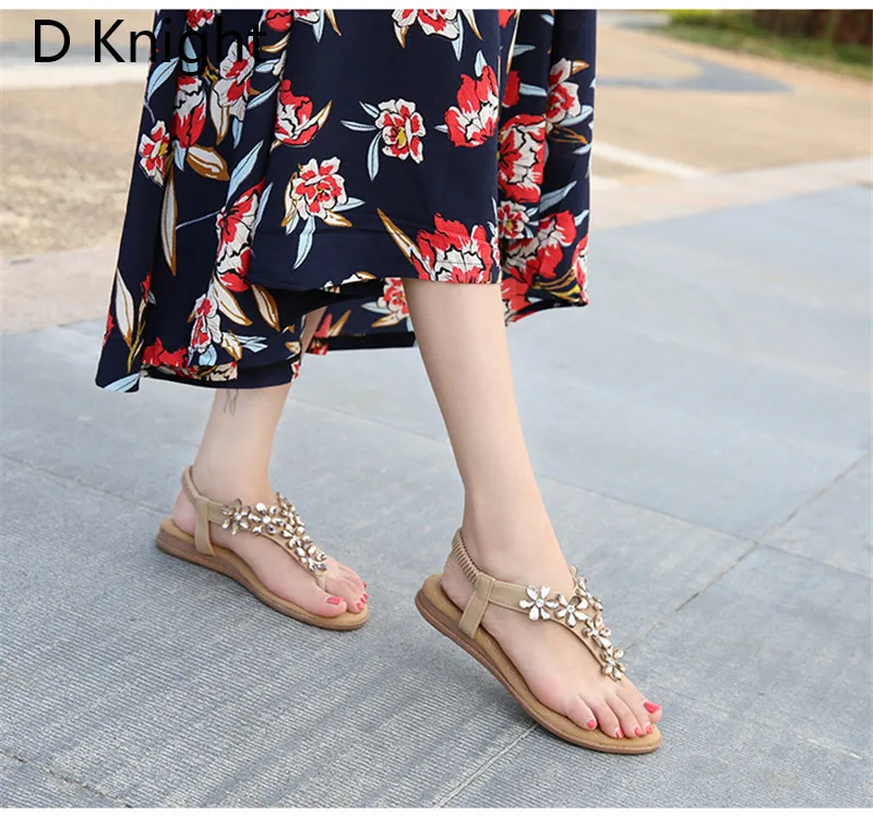  Women Bohemian Crystal Sandals Flat Heel Summer Woman Thong Sandals Flip Flops Comfort Black Lady Shoes Sandal Plus Size 35-42 (15)