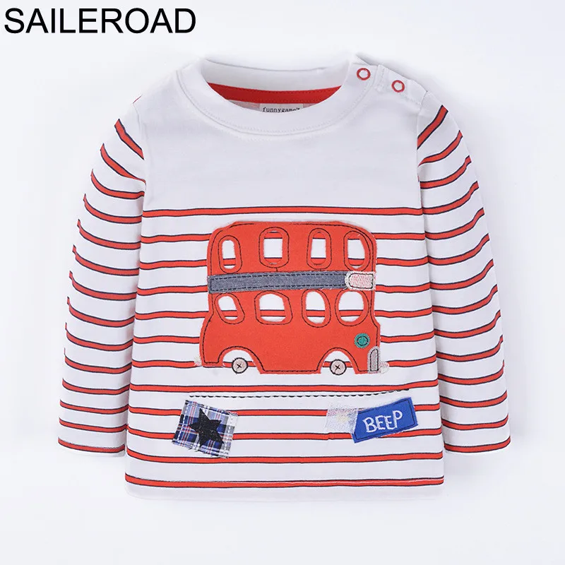 SAILEROAD/полосатые футболки с длинными рукавами для маленьких девочек с изображением автобуса детская футболка для девочек Одежда для девочек от 18 месяцев до 6 лет