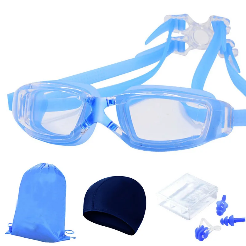 Многоцветные очки для плавания, затычки для ушей, набор для плавания, водонепроницаемые, для женщин и мужчин, HD, противотуманные,, УФ, регулируемые