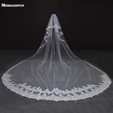 Роскошные 5 метров блестки полный край кружева два слои, Свадебная Фата с расческой Длинная фата невесты Veu De Noiva