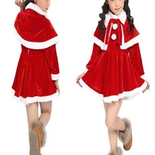 Рождественская Одежда для маленьких девочек; костюм; нарядное платье+ накидка+ шапка; хлопковый комплект с красным платьем