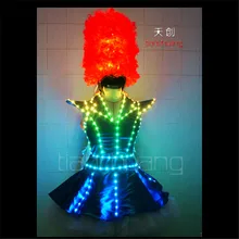 TC-64 Waiter Full color LED costumes colorful light RGB women skirt dj bar wears led ballroom dance bra programming sexy dress