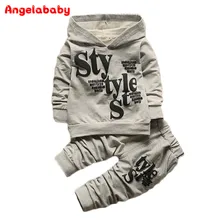 Для маленьких мальчиков малыш осень-зима Детская одежда 2 шт. Наборы для ухода за кожей пальто с капюшоном+ Штаны письмо костюм осень хлопок спортивный тренировочный костюм Открытый