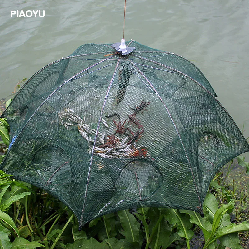 Armadilha para Peixes Rede de Pesca de Nylon Rede de Pesca 4 12 Buracos Guarda chuva Automático Gaiola Camarão Dobrável Caranguejo Net Elenco Dobrar