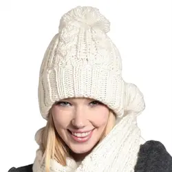 Сплошной цвет осень зима тренд новые дамы 8 слово шаблон шерсть шарф шляпа комплект