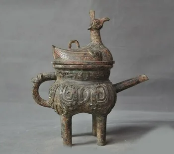

wedding decoration 11"Han Dynasty Bronze Ware beast pattern Phoenix Wine vessel Crock tank pot jar