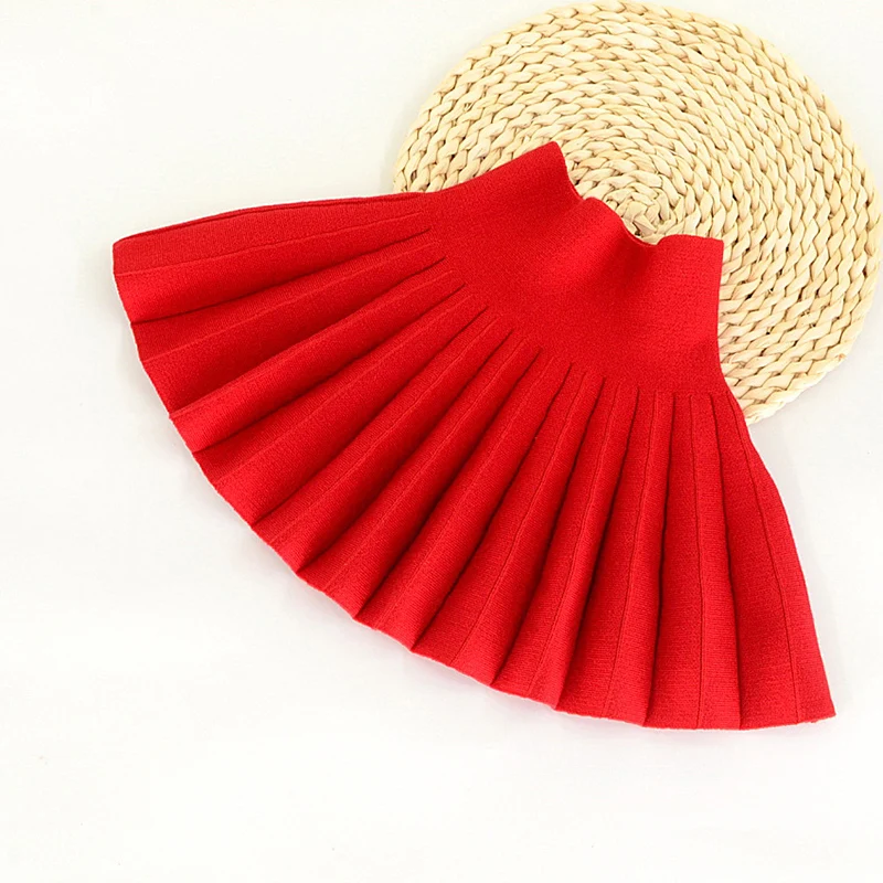 Серая красная юбка-пачка для маленьких девочек, Осенняя вязаная юбка для маленьких девочек, детская одежда, Корейская юбка трапециевидной формы для 2, 3, 4, 5, 6 лет