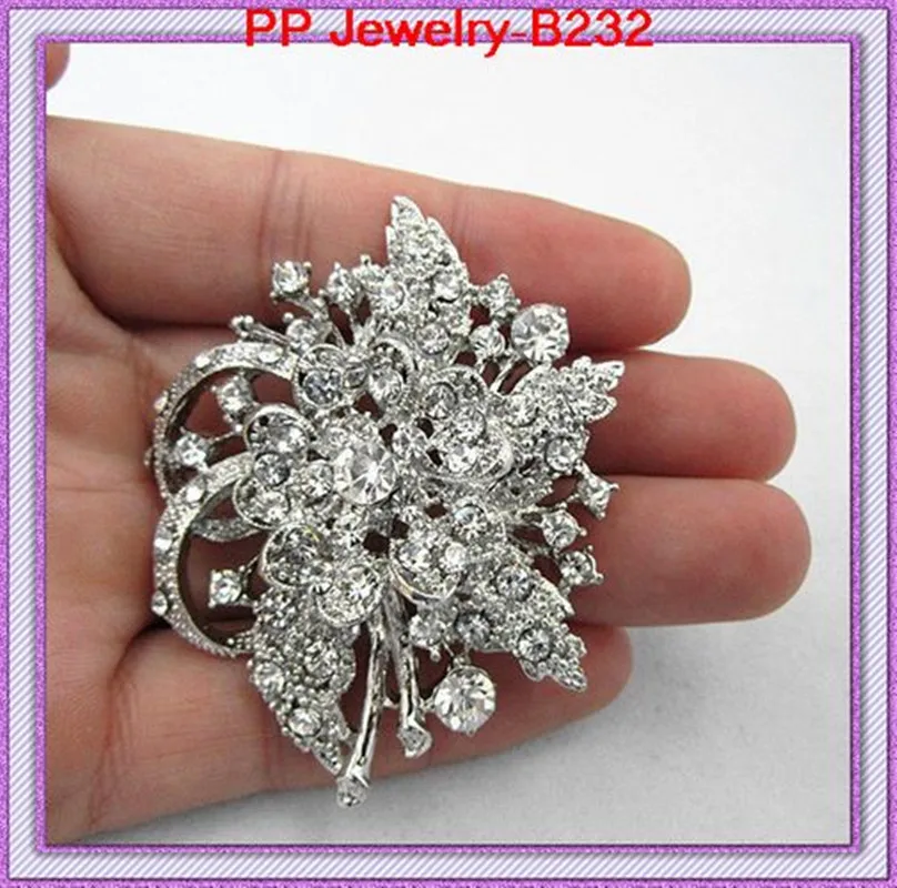 1 Piece Retail Rhodium Plated Vintage Stylish Diamante Crystals Flower