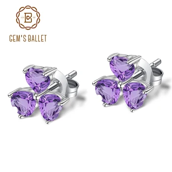 

GEM'S BALLET 1.43Ct Natural Amethyst Heart Romantic Earrings 925 Sterling Silver Leaf Clover Stud Earrings for Women Jewelry