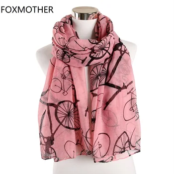 

FOXMOTHER New Fashion Pink Grey Color Bicycle Print Scarf For Women Mother Gifts