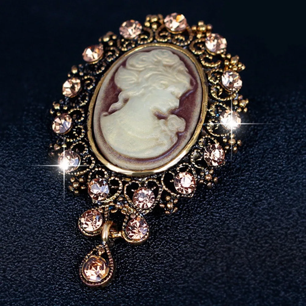 

2019 Sale Brooch Women Copper Brooches Austria Crystal Vintage Style Fashion Victorian Cameo Brooch Lady Scarf Hot Selling