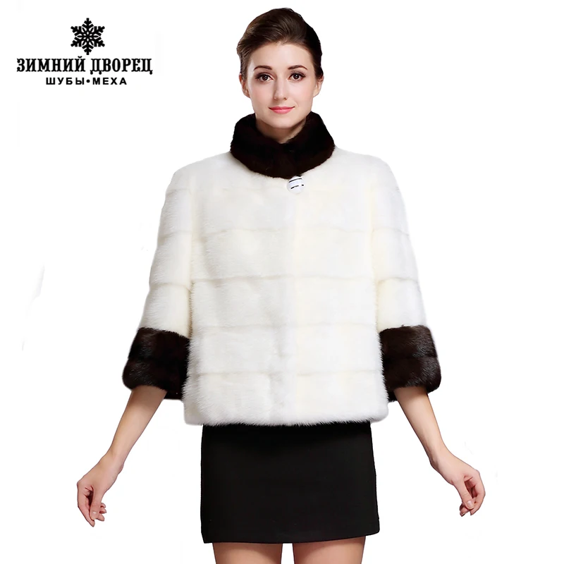 

New Ladies fashion mink coats,Short,Mandarin Collar,Three Quarter mink fur coat from natural,mink fur coat,Free shipping