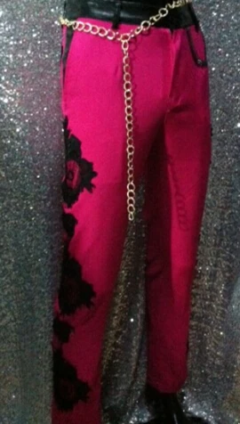 Новая мода мужской розовый красный бар dj signer синтетический первоклассный костюмы танцовщицы Мужская сценическая одежда с кисточками линзы блестки вышитые куртки комплект - Цвет: pants