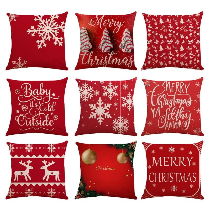 Hoomall Beautiful Snowflakes Elk In Red Merry Christmas Gifts Flax Blankets Pillowcases Cushion