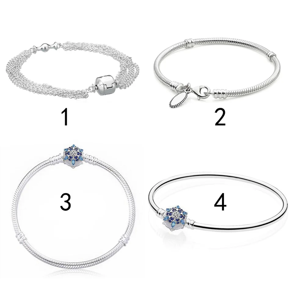 

Authentic 925 Silver Signature Clasp Bracelets for Women Multi-Strand Snowflake Clasp fit Lady Bead Charm Pendant