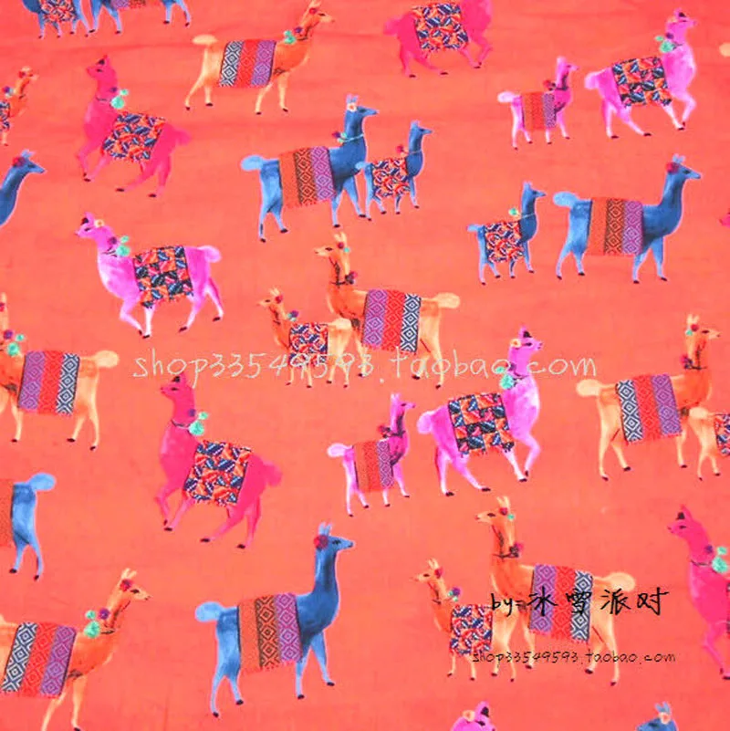 

130*50cm1pc Alpaca Fabric 100%Cotton Fabric Telas Patchwork Camel Alpaca Printed Fabric DIY Sewing Girl Clothing Dress Quilting