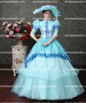 

18th Century Sky Blue Lace Vampire Masquerade Ball Dress Civil War Southern Belle Ball Gown Costumes