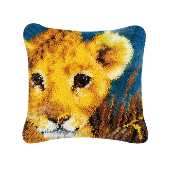 

HOT Latch Hook Cushion Kits Gift DIY Needlework Crocheting Throw Pillow Unfinished Yarn Embroidery Set Pillowcase Animal Lion