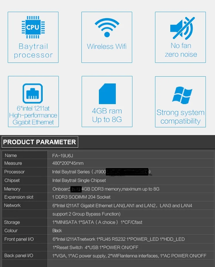 6 LAN брандмауэр маршрутизатор Промышленные Mini ITX компьютер с процессором intel J1900 процессора и бортовой 4 GB ram, поддержка байпас