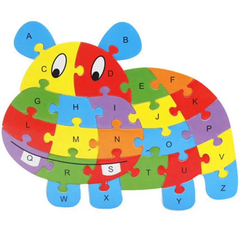 Hippo Детские деревянные буквы головоломки животных головоломки для детей цифры на английском языке 26 изучение букв развивающая головоломка, игрушка - Цвет: Hippo