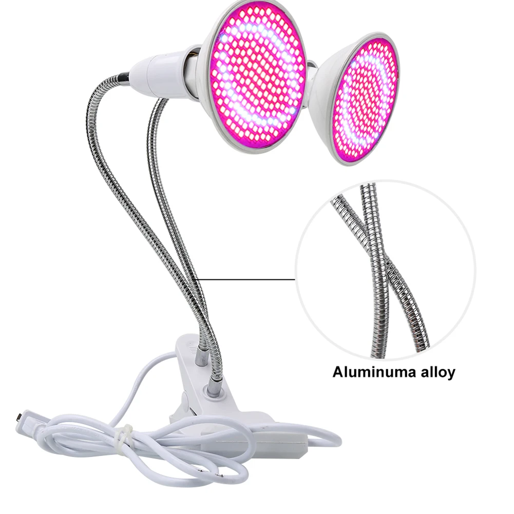 

Plant Grow Light 2 Head 200 Led Plant Grow Light Lamp Full Spectrum E27 Set 2000lm For Flower Seeds Greenhouse