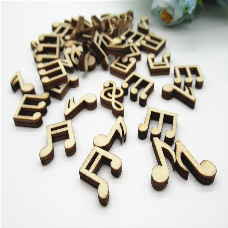 50/100pcs 15mm Natural Mixed engraved notes pattern pattern wood Scrapbooking Handmade Carft for Home decoration diy Q31