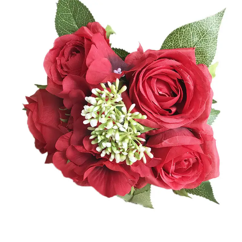 Maison Rose Soie Artificielle Fleur Feuille Bouquet Pour La