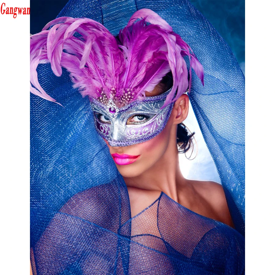 

5D DIY diamond painting mask woman girl diamond embroidery feather full square round drill mosaic cross stitch decoration home