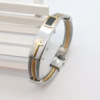 

Creative Men 3 Row Wire Chain Bracelets Casual Men Stainless Steel Cross Best Valentine Christmas Gifts fashion Jewelry Bangles
