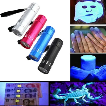 

New Fashion High Quality Mini Aluminum UV Ultra Violet 9 LED Flashlight Blacklight Torch Light Lamp Drop Shipping