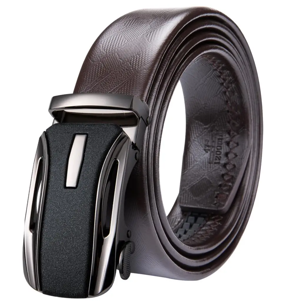 Hi Tie Mens Solid Brown leather belt Male Genuine Leather Belt mens Automatic Buckle Fashion ...