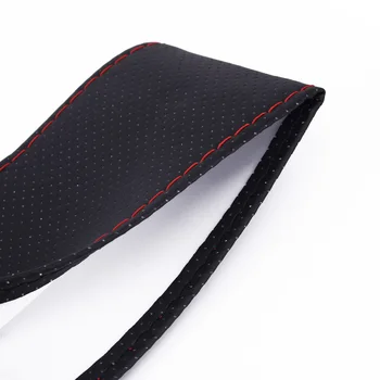 

Sleeve Steering Wheel Cover Protector Black Padding Red Thread Leather