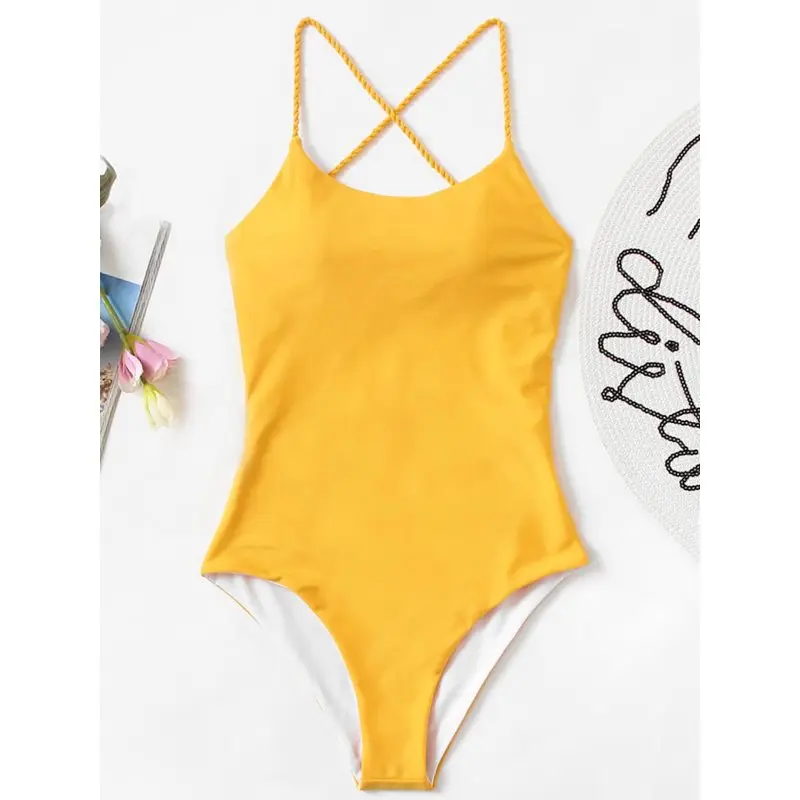 

Women'S Spaghetti Strap Bright Yellow Bodysuits For Women Playsuits Summer Beach Women Set