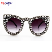 2017 sunglasses women brand designer Oversize Cat eye Sunglasses Silver Beads Luxury Sunglasses Vintage Sunglasses Female UV400