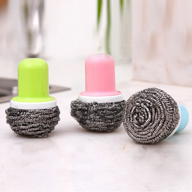 Steel ball brush with handle kitchen clean Steel wool to brush