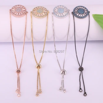 

Fashion 10Pcs Micro pave blue CZ Crystal round Charm Bracelet Adjustable for Women
