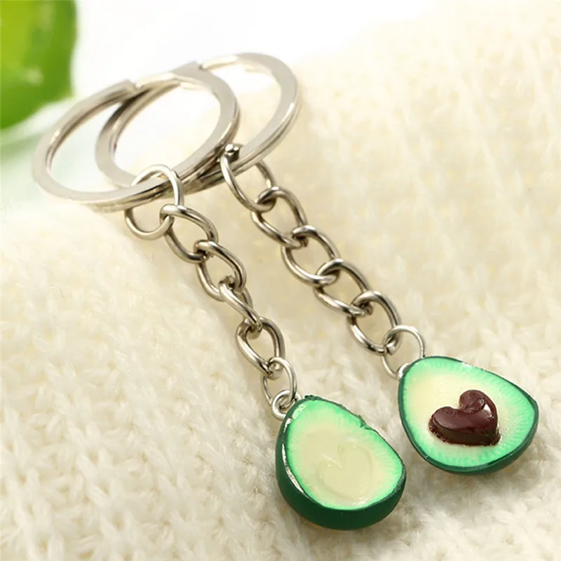 

1Pc SimulationBag Chain 3D Printed Soft Pottery Keychain Jewelry Gift Fruit Avocado Heart-shaped Keychain Keyring Ring Couple