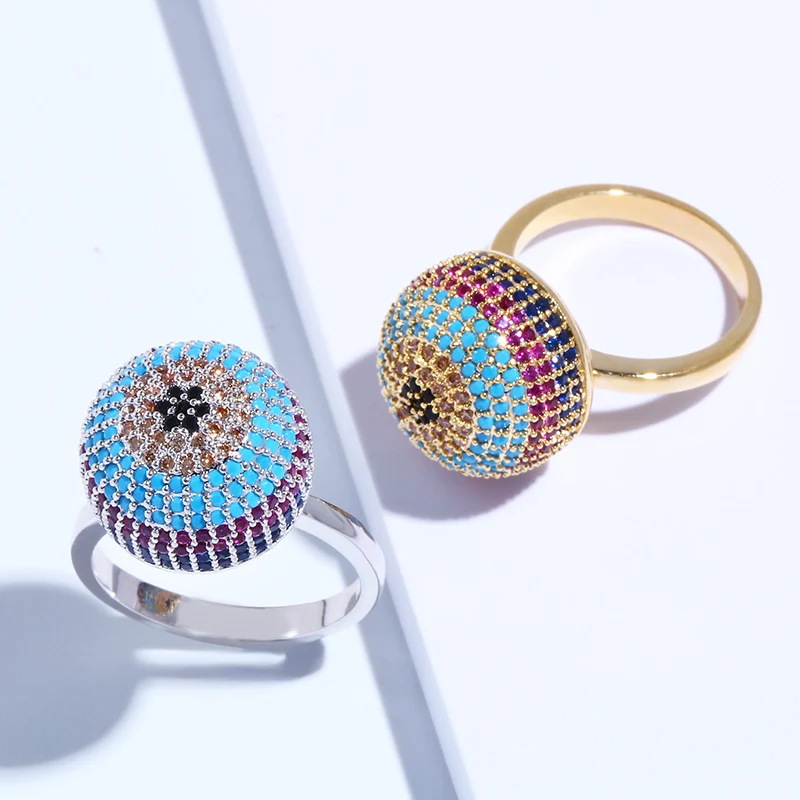 

OCESRIO Vintage Ring With stone Silver Big Round Ball Colorful Zirconia Beads Gold Rings for women Fashion Jewelery rig-e70